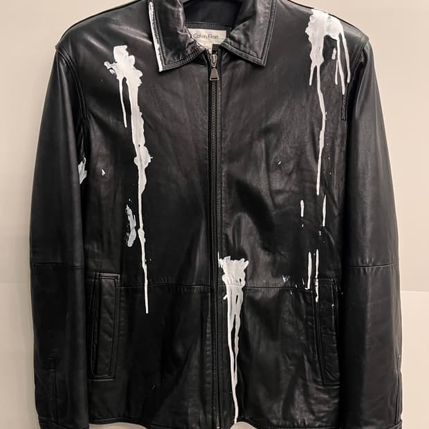 캘빈클라인 가죽 자켓 S (플라워 페인팅)