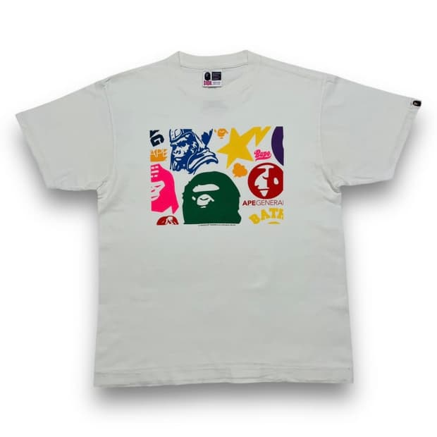 베이프 06s 아트 컬러 사루 화이트 빈티지 반팔 티셔츠