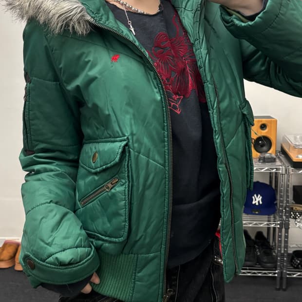 올드 빈티지 퍼 후드 경량 패딩