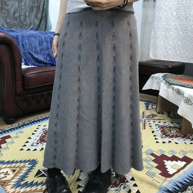 빈티지 여성 패턴 밴딩 니트 롱 스커트