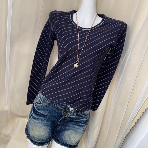 95 HEAD 스트라이프 골드 네이비 티셔츠