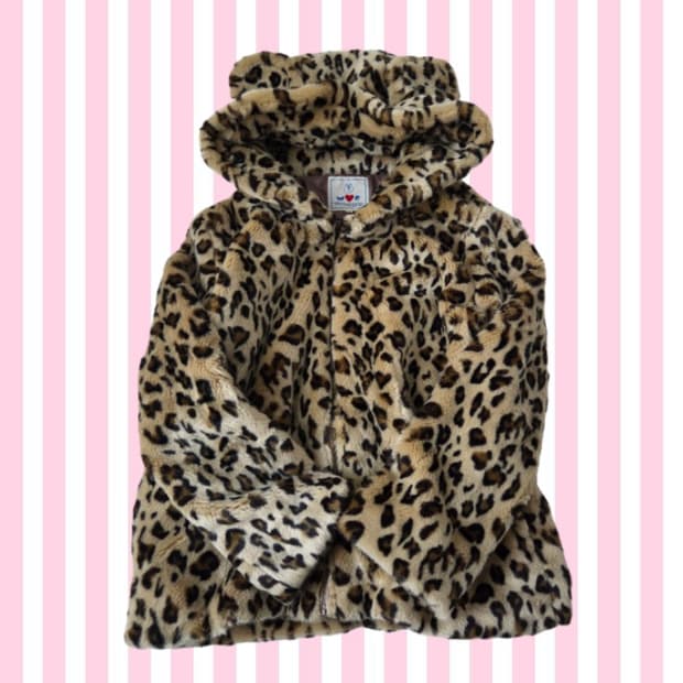 W♡C 갸루 쿠마미미 곰돌이귀 호피 레오파드 후드집업