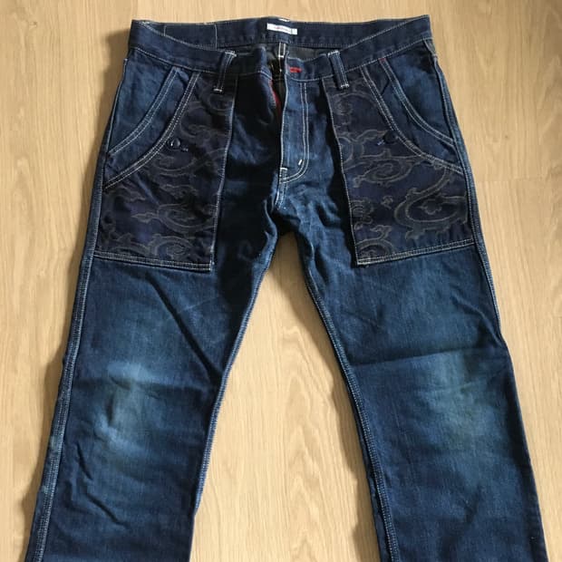 일본 Eternal 이터널 빈티지 자수 포인트 데님 팬츠 