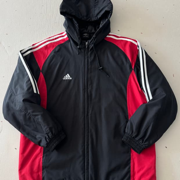 아디다스 00s 올드스쿨 검빨 빅로고 후드점퍼