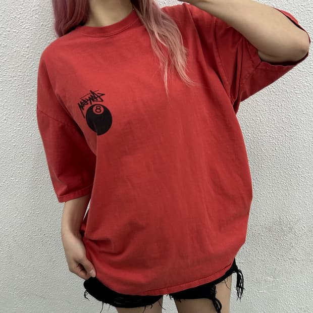 스투시 로고 파스텔 레드 반팔 XL