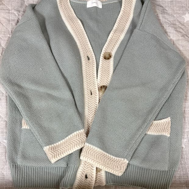 피그먼트 민트 아이보리 배색 가디건 