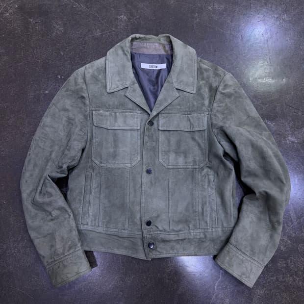 시스템옴므 염소가죽 스웨이드 트러커 자켓 카키 95