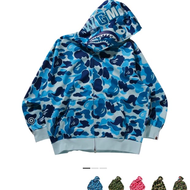 베이프 ABC 카모 폴리에스터 릴렉스 핏 샤크 풀 집 후디 블루