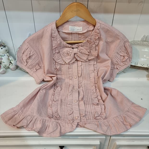 핑크 체크 블라우스