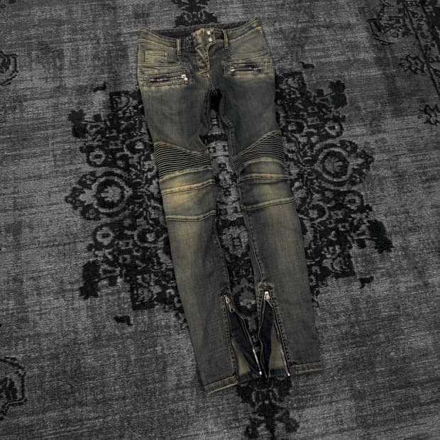 Balmain 16ss zipper slim biker pants