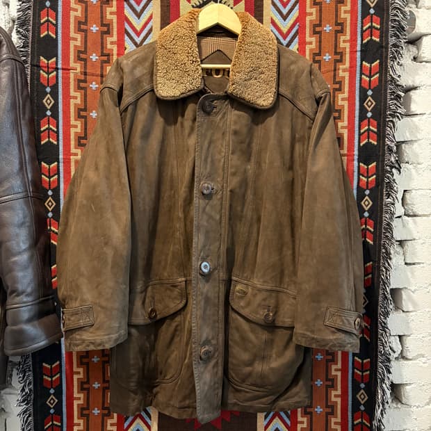 90s 런던포그 빈티지 소가죽 롱코트 자켓
