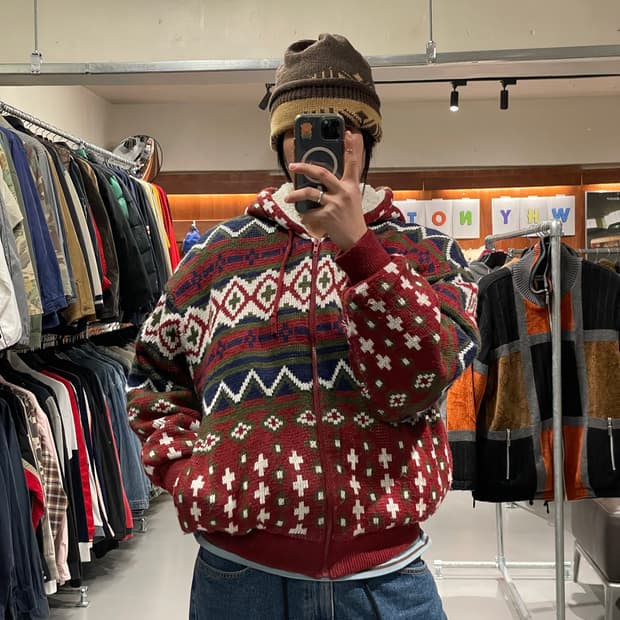 빈티지 니트 후드 집업