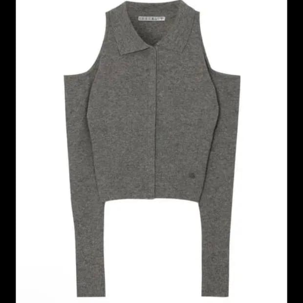 보헤미안서울 숄더 홀 니트 가디건 스톤 그레이