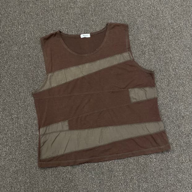 OS)Japanese vintage 스트라이프 절개 포인트 브라운 나시