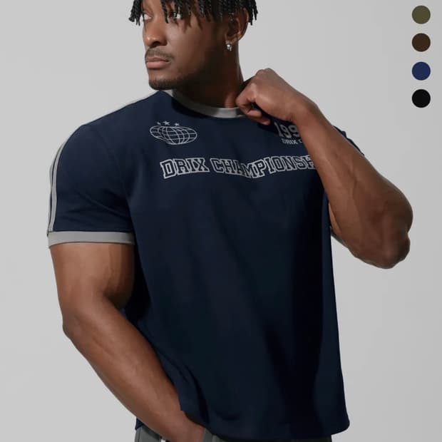 드릭스 머슬핏 트랙 라인 링거 하프 반팔 티