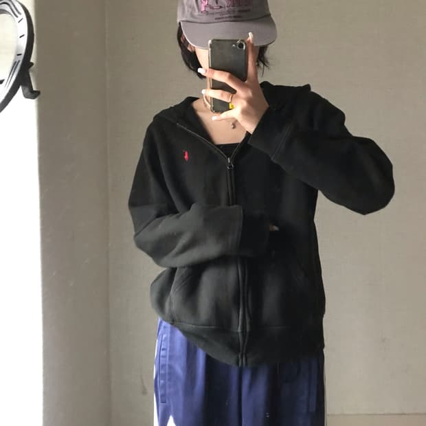 폴로 블랙 후드집업