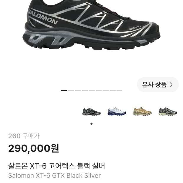 살로몬 XT-6 고어텍스 블랙 실버 260