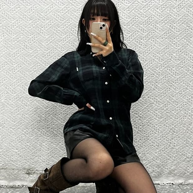 칼하트 WIP 빈티지 레트로 타탄체크 딥그린 셔츠 S C10873