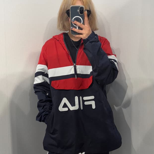 XL 휠라 컬러 블록 아노락 재킷 레드