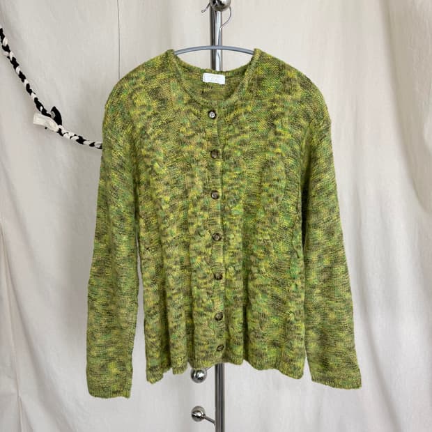 그린 모헤어 가디건