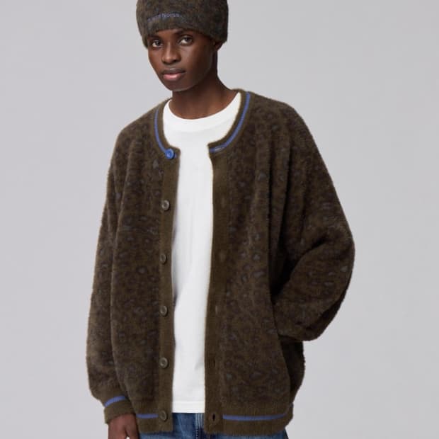 GU x UNDERCOVER 샤기 크루넥 가디건 카키 S 사이즈