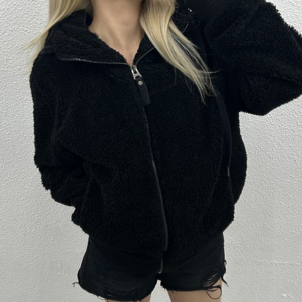 지프 사이트패치 블랙 뽀글이 후드집업 M