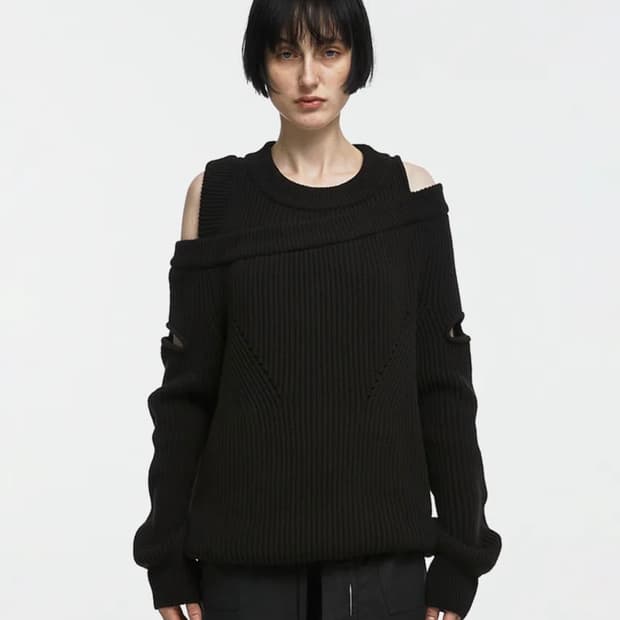 나체 nache ASYMMETRIC LAYERED KNIT BLACK