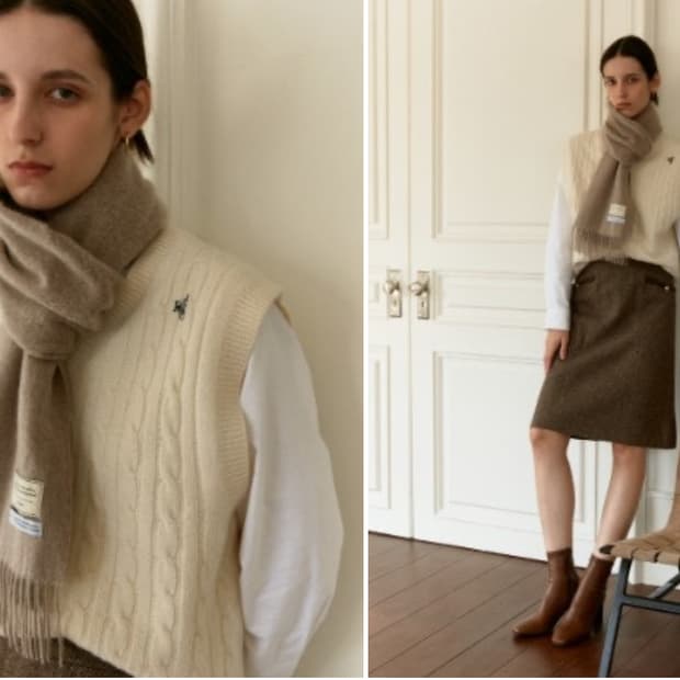 드파운드 로고 자수 케이블 니트베스트