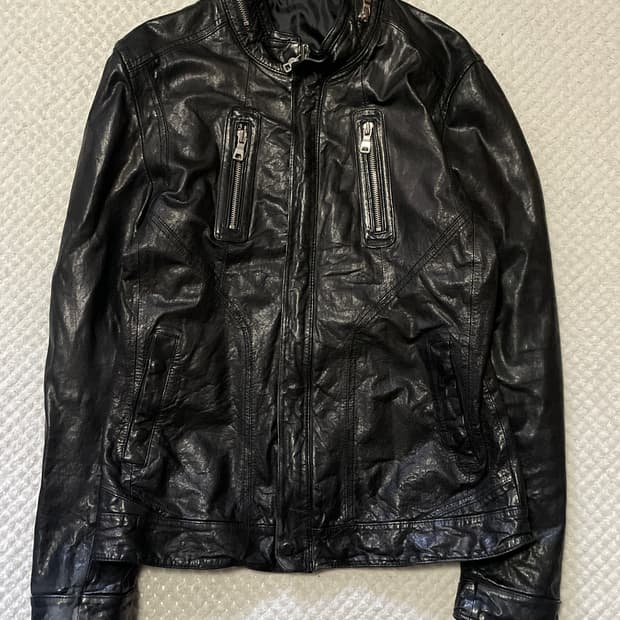 [48] 이테리 웨스턴 무드 램스킨 양가죽 절개 레더 자켓