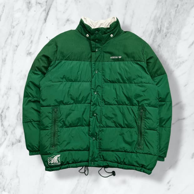 아디다스 00‘s 로고 그린 푸퍼 패딩 M