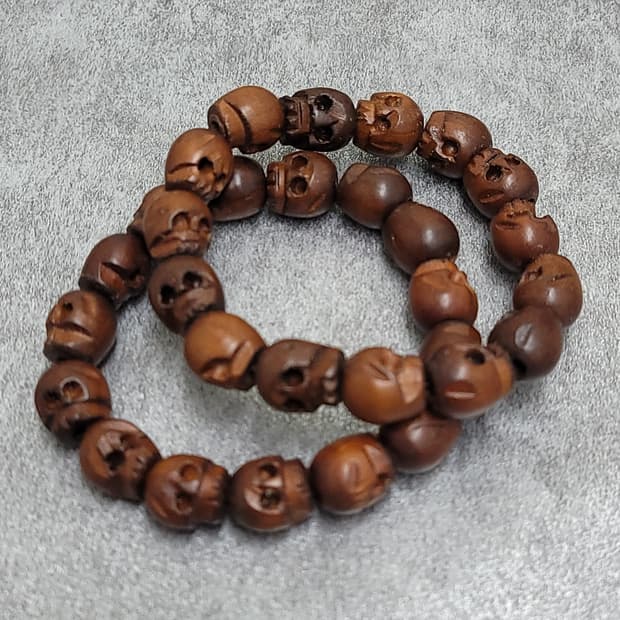 wood skull bracelet set