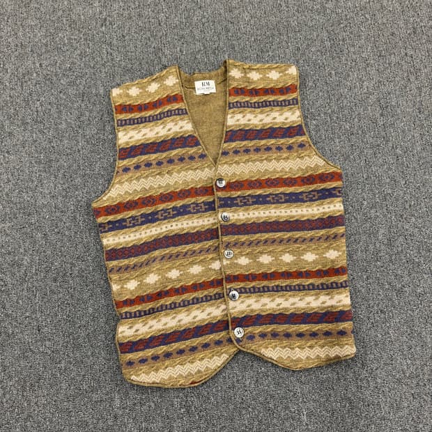 M)Ron Mega 빈티지 패턴 니트 베스트 조끼