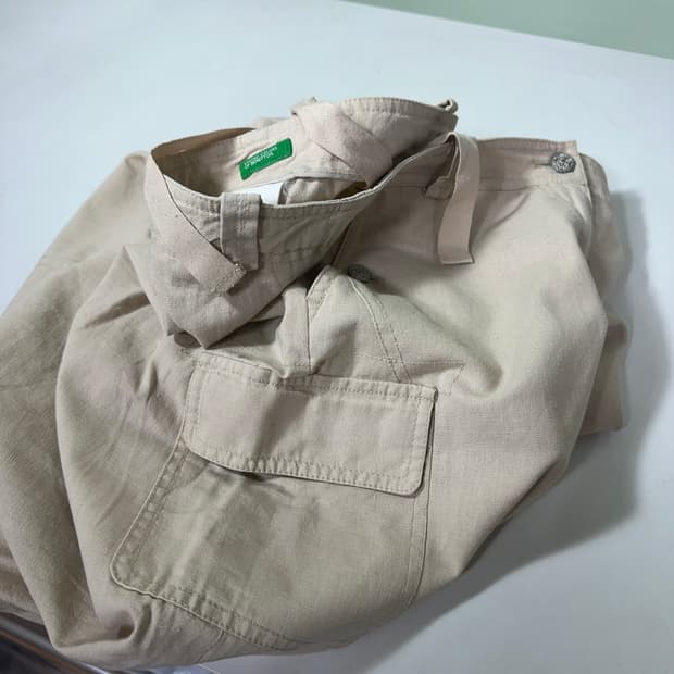 우먼L 유나이티드 베네통 와이드핏 카고 7부린넨팬츠