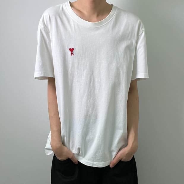Ami 아미 스몰 하트 로고 화이트 반팔 티셔츠 3XL