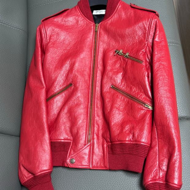 생로랑 레드 레더 자켓