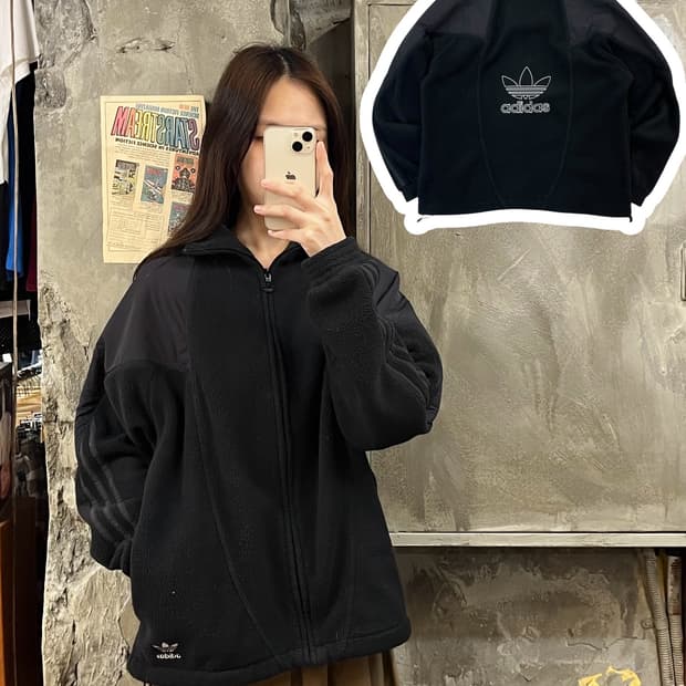 아디다스 플리스 집업 블랙 M #csz939