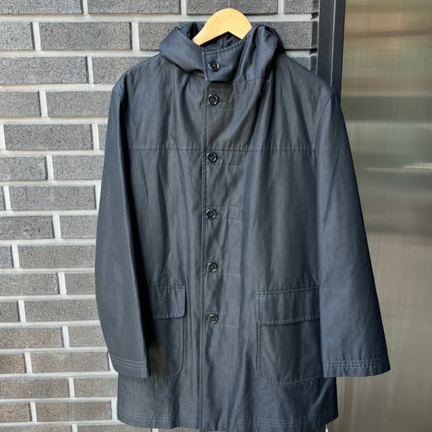 Mitumine 코튼 후드 미디 자켓 다크그레이