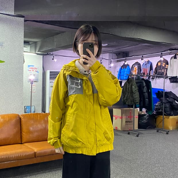 나이키 더블스우시 옐로우 우븐 후드 자켓 바람막이 B3974