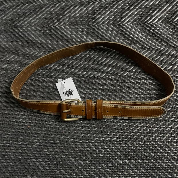 빈티지 웨스턴 체크 브라운 레더 벨트o 4258