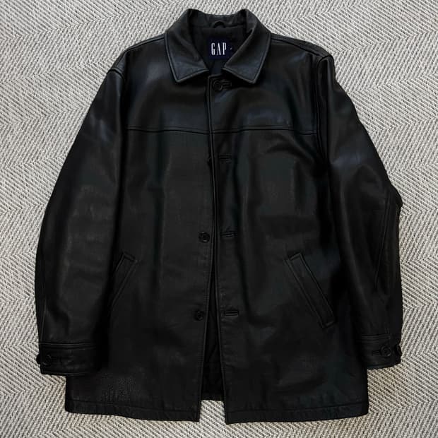 올드 갭 레더 빈티지 카 코트 블랙 M사이즈