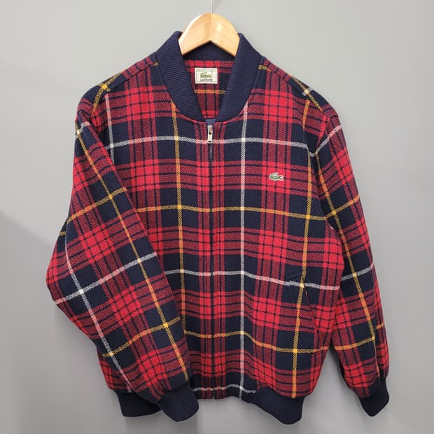 라코스테 타탄 체크 울 블루종 자켓