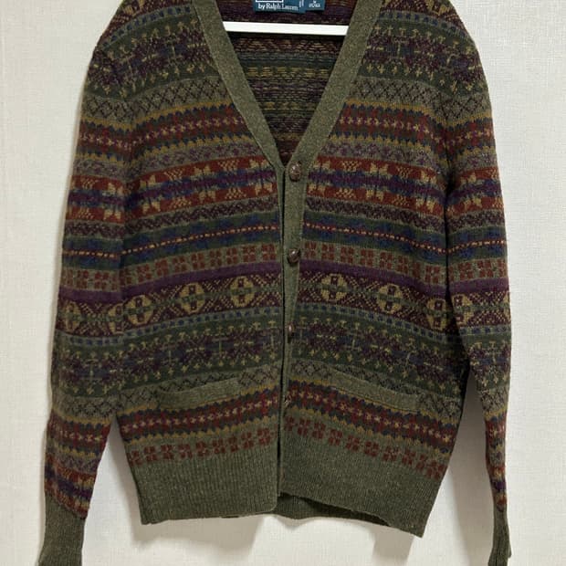 폴로 페어아일 니트 울 가디건 카키 m