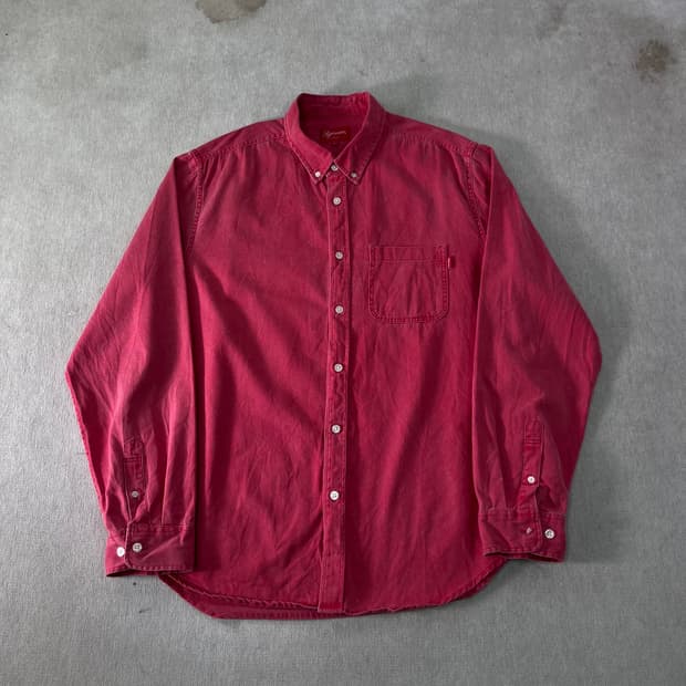 100 슈프림 레드 시그니처 옥스포드 피그먼트 셔츠