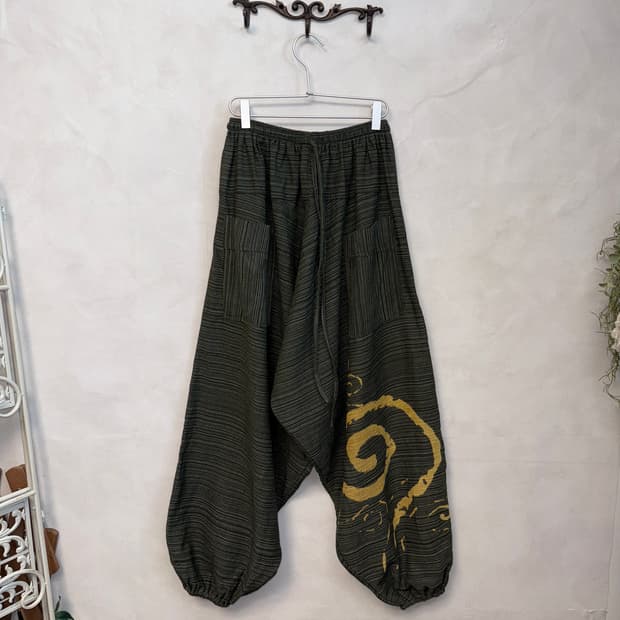 Deep khaki hippie balloon wide pants