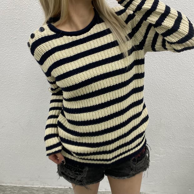 폴로 랄프로렌 네이비 단가라 아이보리 니트 XS