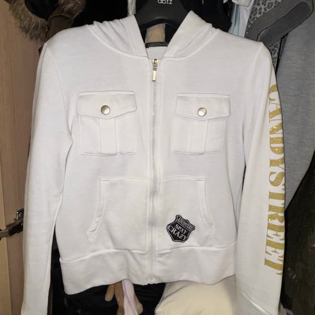 lasy daisy y2k 오네갸루 동물귀 후드집업 화이트 골드 크롭