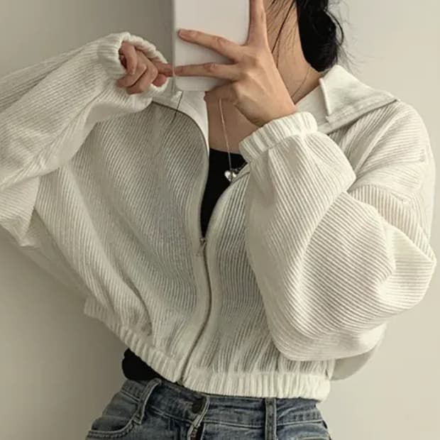 크롭 골지 집업(아이보리/free)