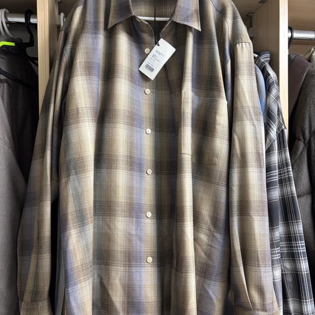 오라리 25aw 슈퍼 라이트 울 체크 셔츠 브라운 블루 5사이즈