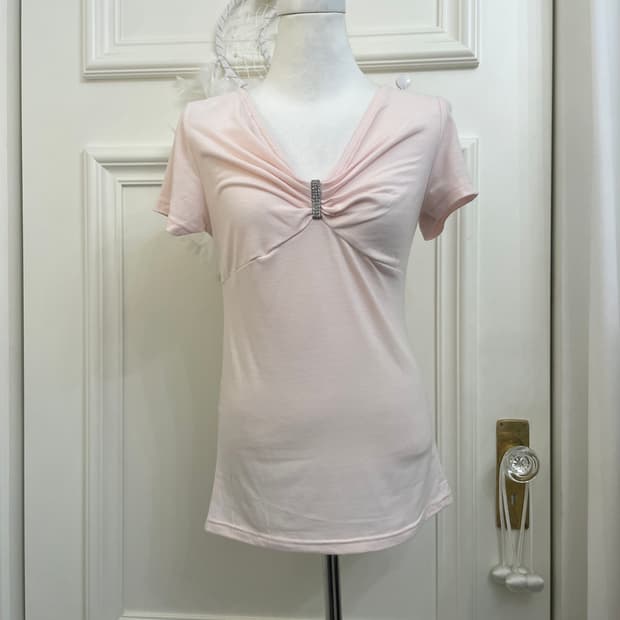 pink cubic point bust bow span top