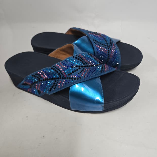 핏플랍 여성 샌들 블루 큐빅 장식 235mm